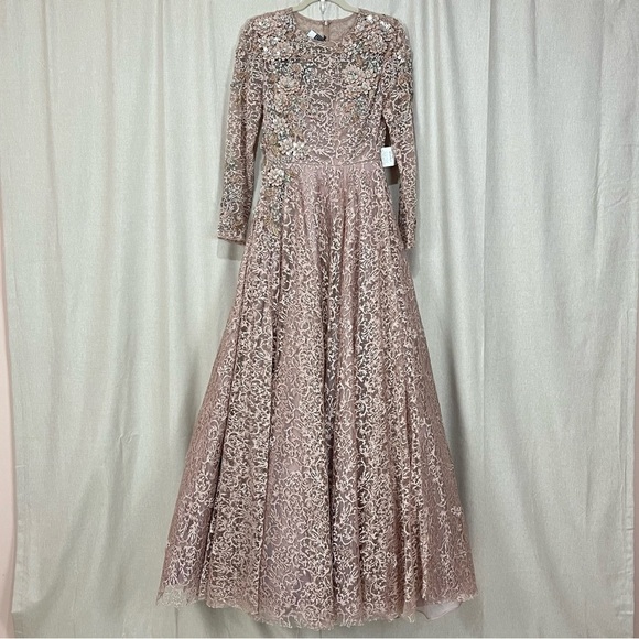 NWT Mac Duggal EMBELLISHED ILLUSION LONG SLEEVE A LINE GOWN Sz 4 Wedding Prom - Picture 5 of 16